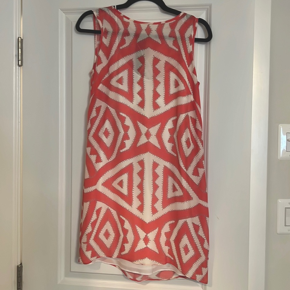 Milly silk boho print mini shift dress pink white